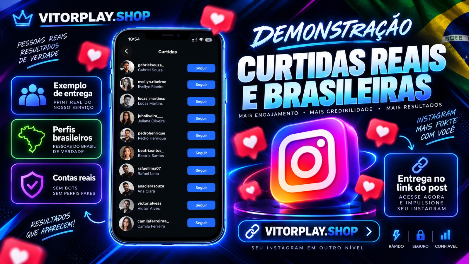 50 Curtidas Reais Brasileira - post ou reels